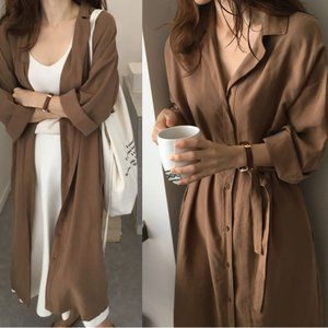 C136 Women Button Down Cardigan With Belt Long Sleeve Top Clothing Shirt